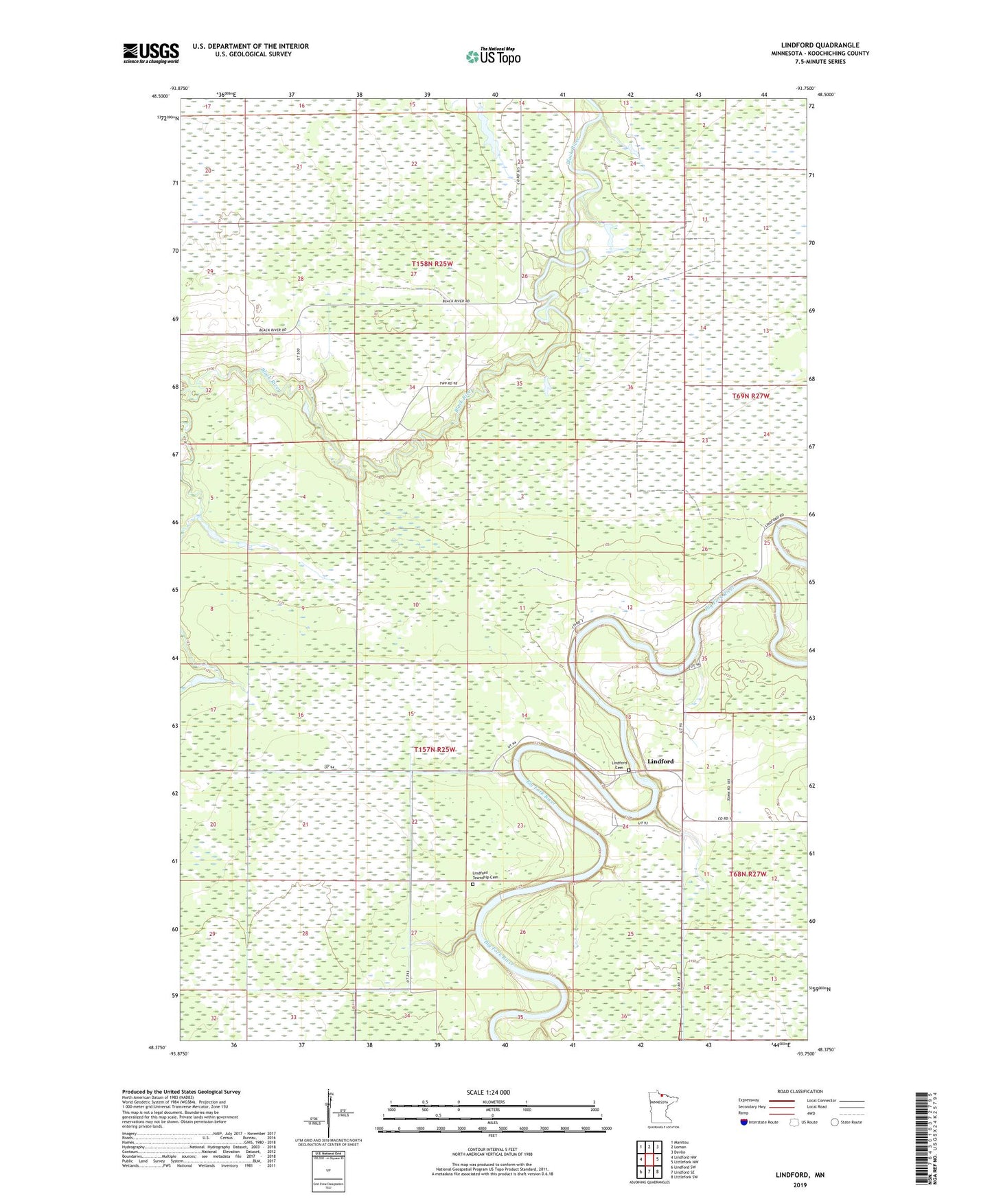 Lindford Minnesota US Topo Map Image