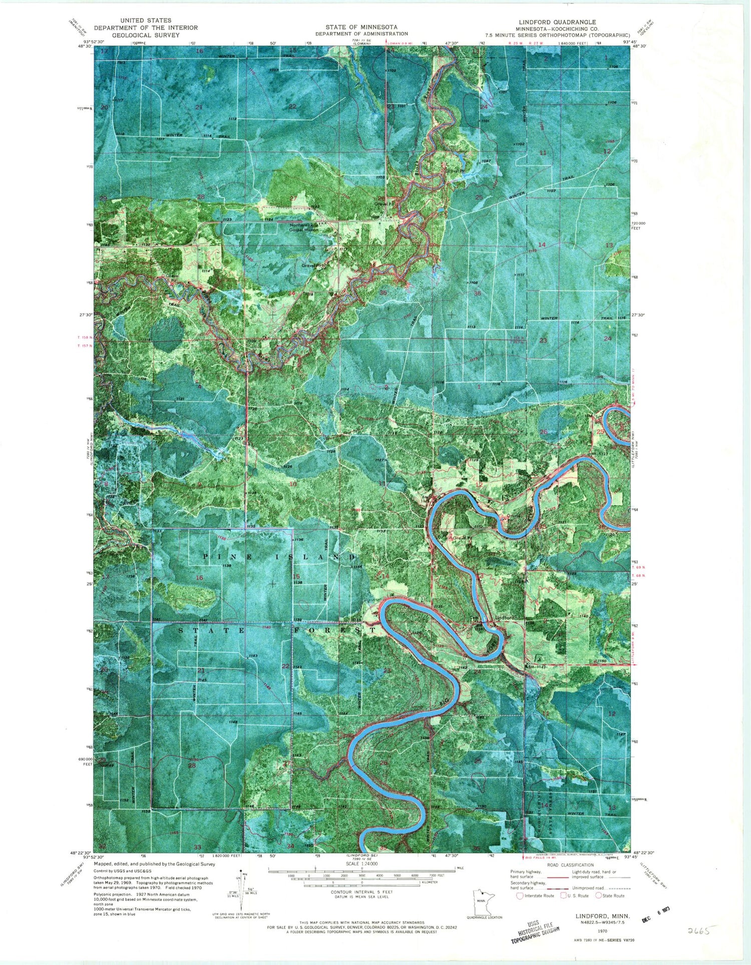 Classic USGS Lindford Minnesota 7.5'x7.5' Topo Map Image