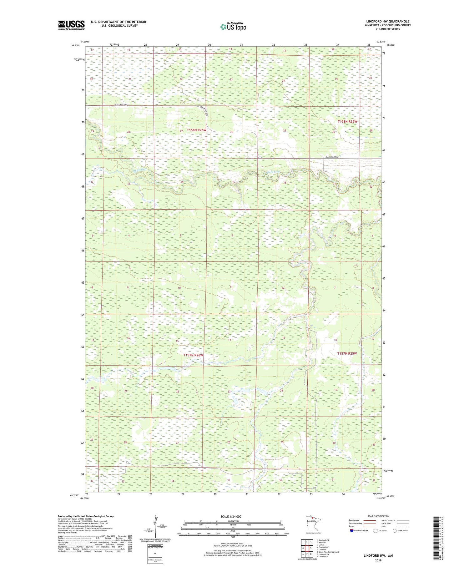 Lindford NW Minnesota US Topo Map Image