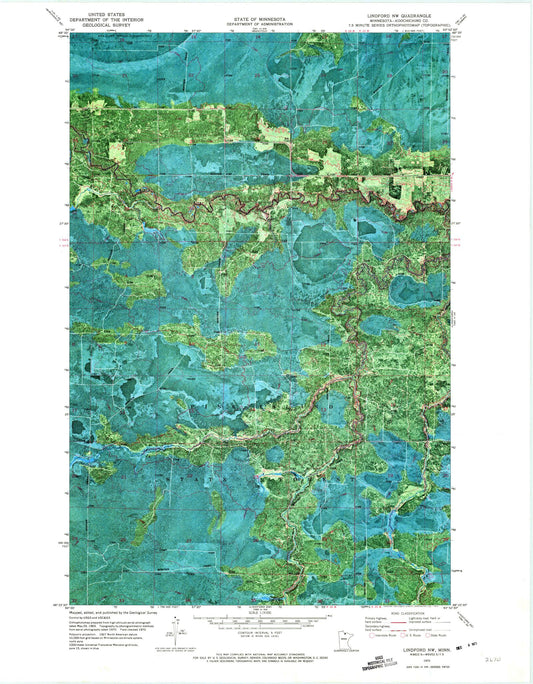 Classic USGS Lindford NW Minnesota 7.5'x7.5' Topo Map Image