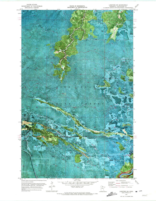 Classic USGS Lindford SW Minnesota 7.5'x7.5' Topo Map Image