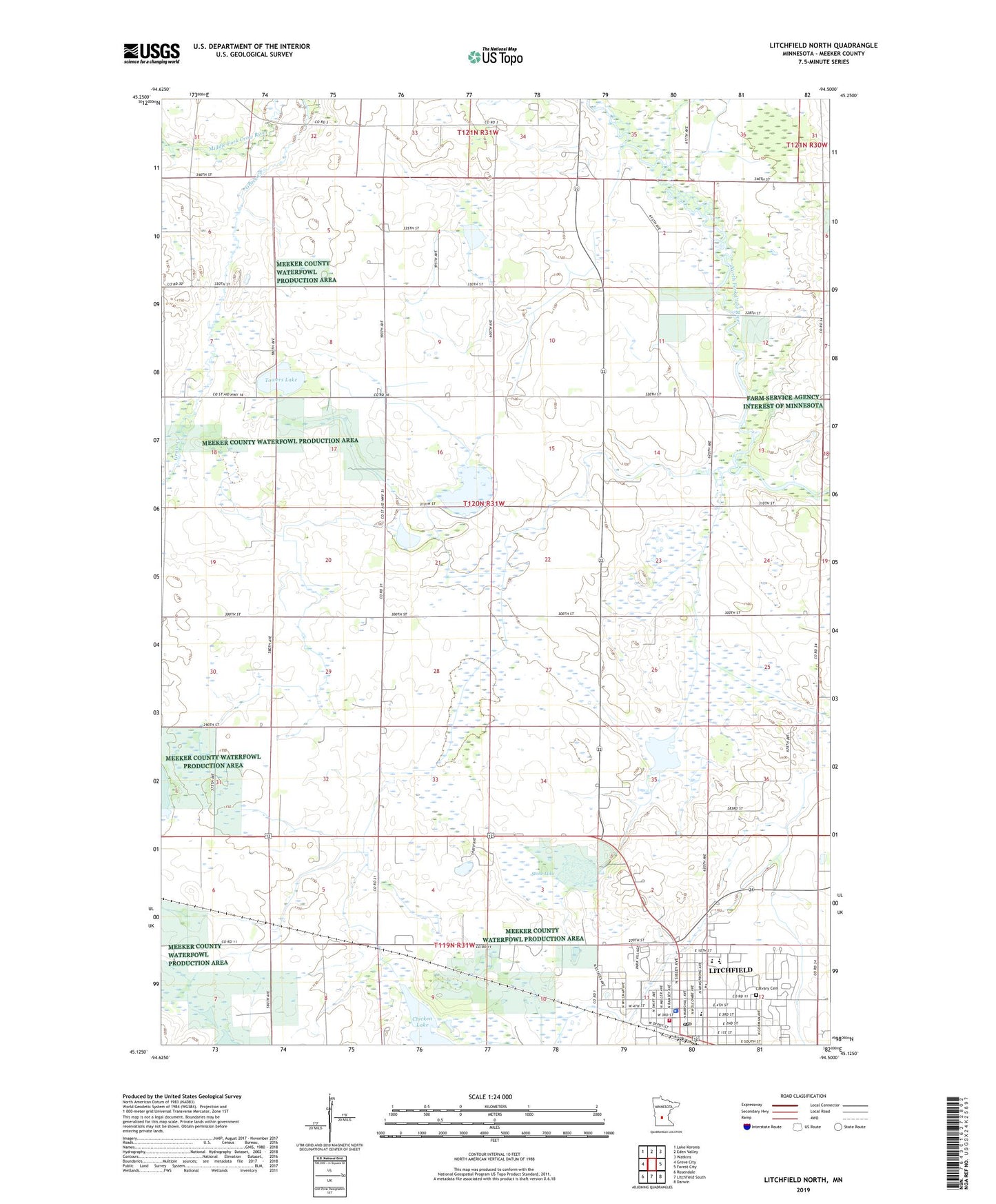 Litchfield North Minnesota US Topo Map Image