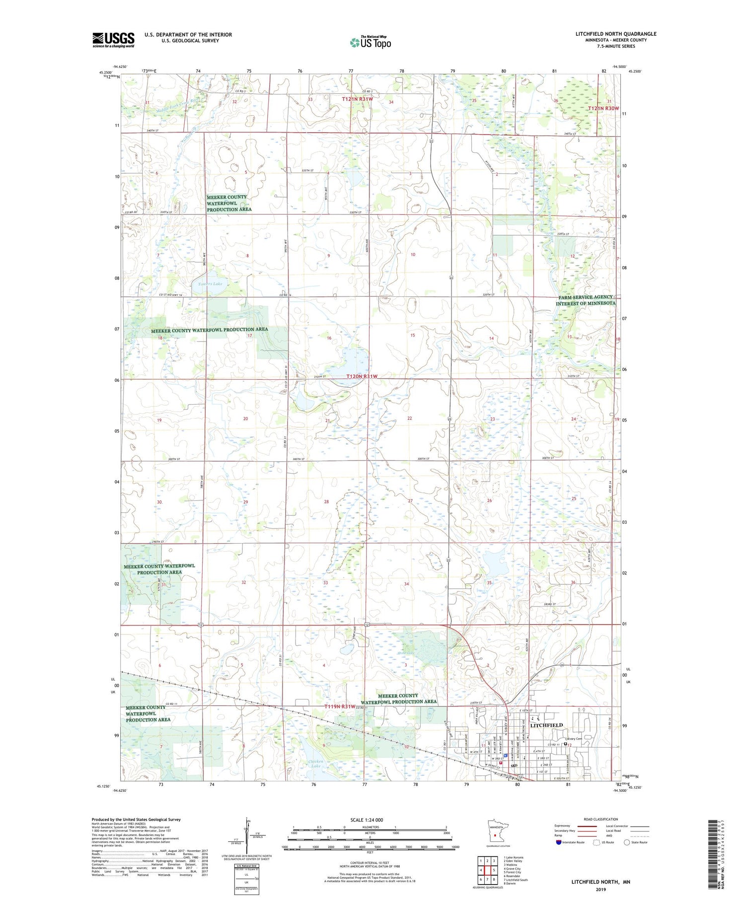 Litchfield North Minnesota US Topo Map Image