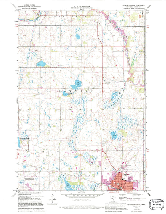 Classic USGS Litchfield North Minnesota 7.5'x7.5' Topo Map Image