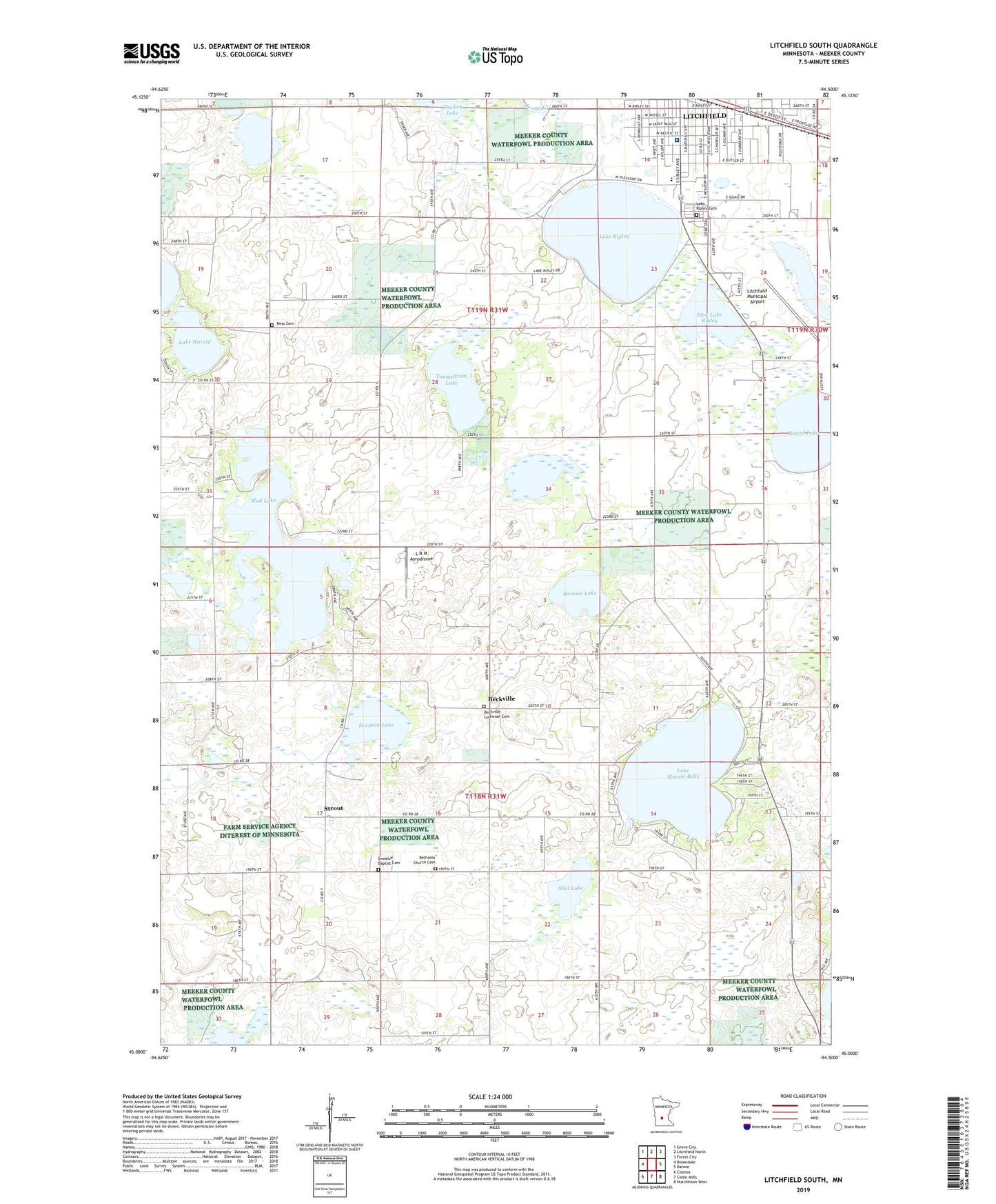 Litchfield South Minnesota US Topo Map Image