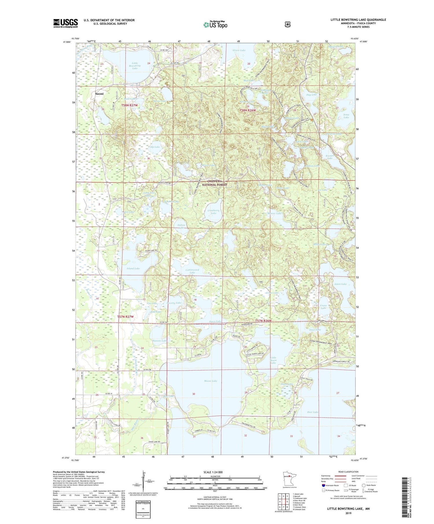 Little Bowstring Lake Minnesota US Topo Map Image