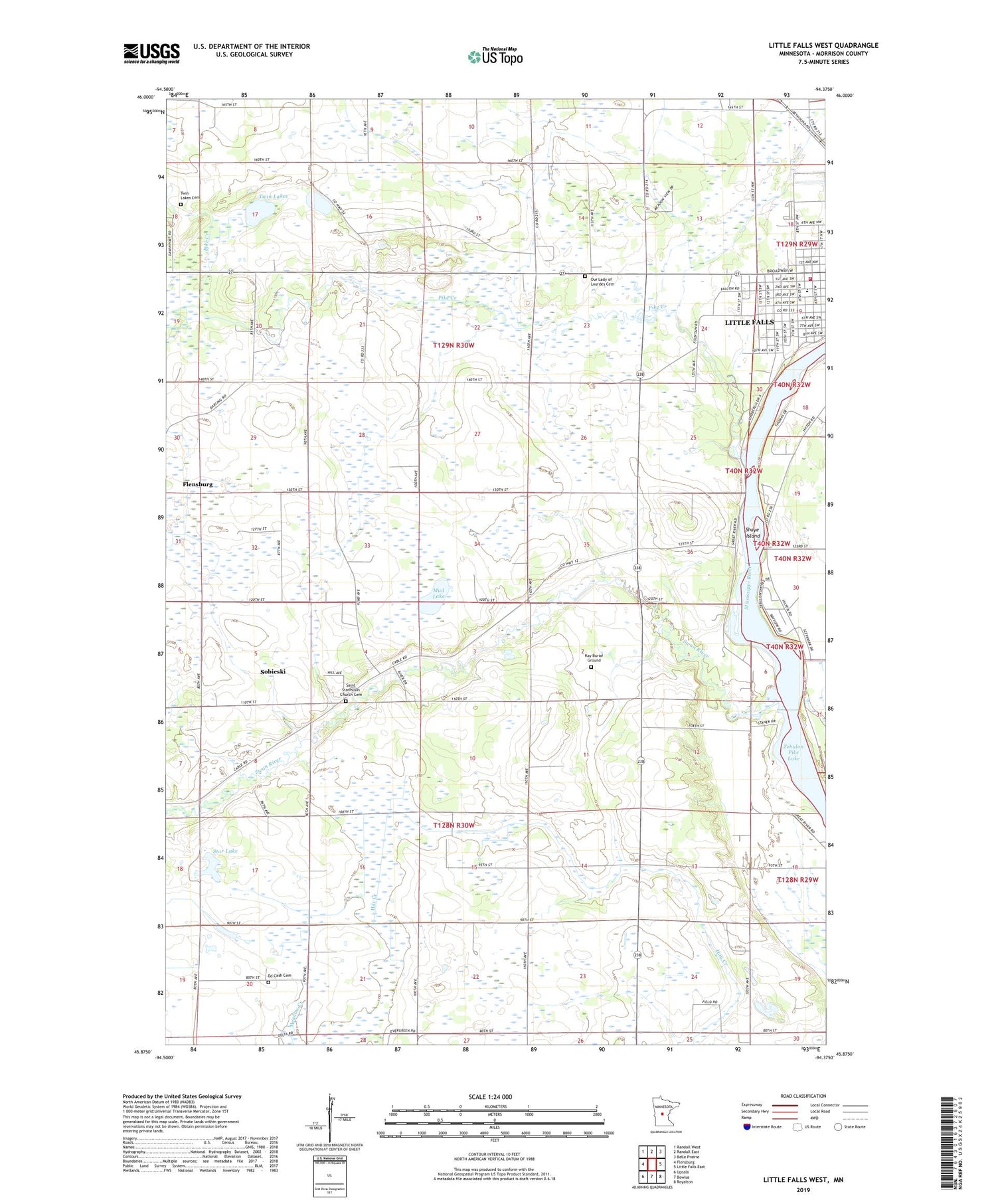 Little Falls West Minnesota US Topo Map Image