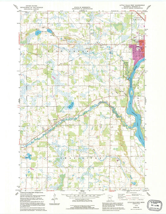 Classic USGS Little Falls West Minnesota 7.5'x7.5' Topo Map Image