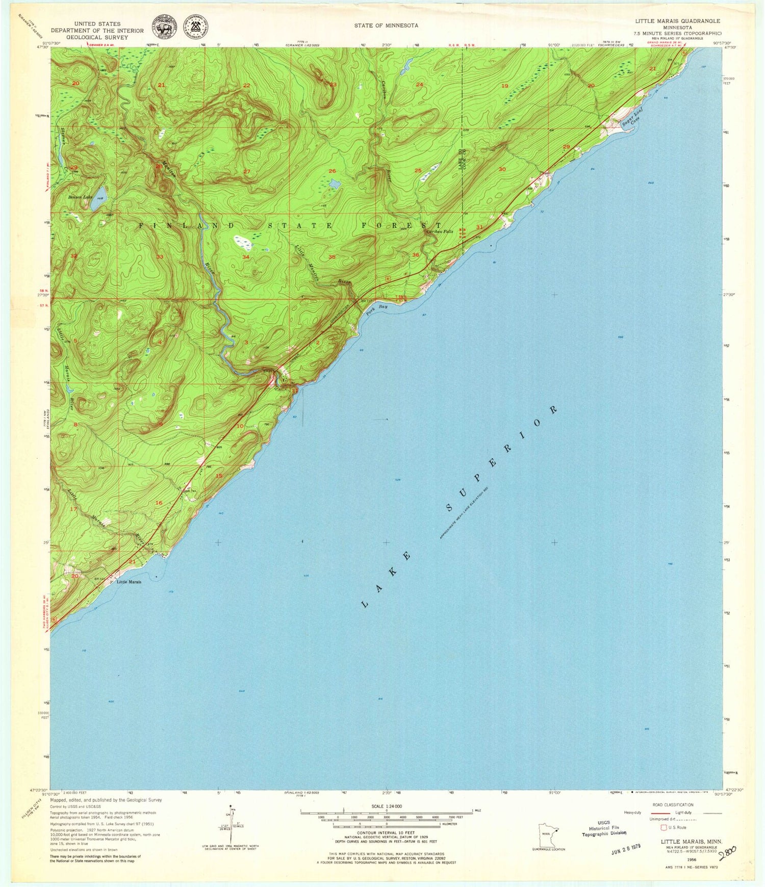 Classic USGS Little Marais Minnesota 7.5'x7.5' Topo Map Image