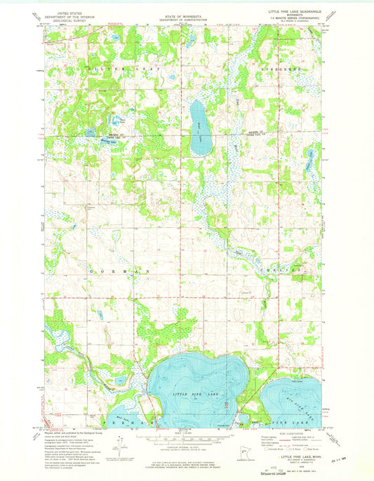 Classic USGS Little Pine Lake Minnesota 7.5'x7.5' Topo Map Image
