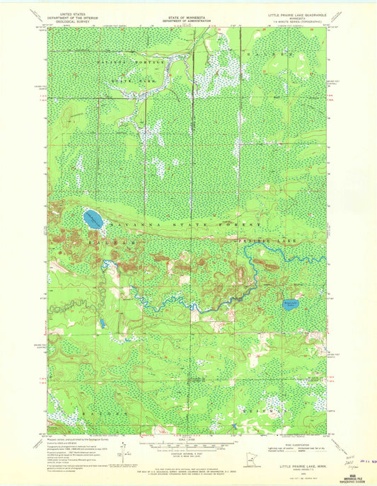 Classic USGS Little Prairie Lake Minnesota 7.5'x7.5' Topo Map Image