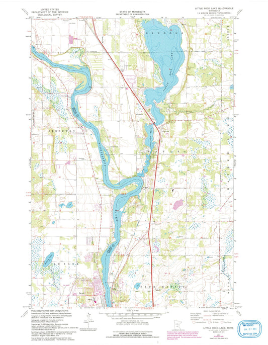Classic USGS Little Rock Lake Minnesota 7.5'x7.5' Topo Map Image