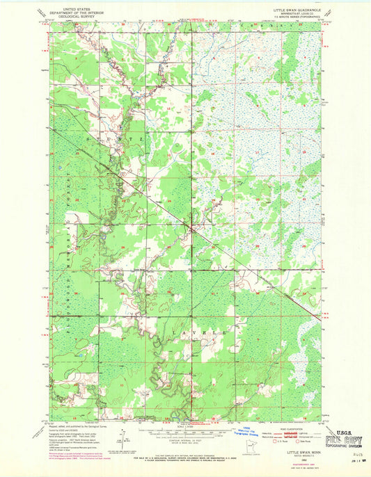 Classic USGS Little Swan Minnesota 7.5'x7.5' Topo Map Image