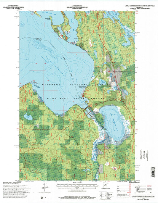 Classic USGS Little Winnibigoshish Lake Minnesota 7.5'x7.5' Topo Map Image