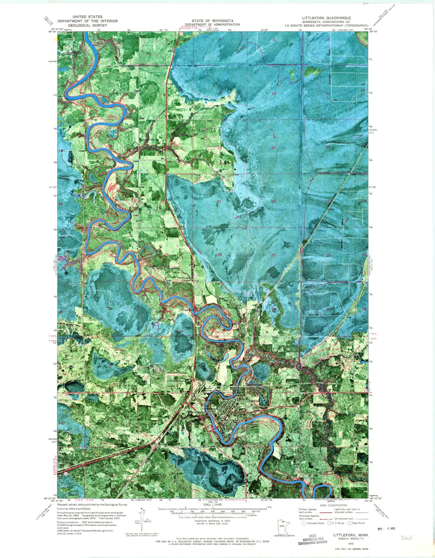 Classic USGS Littlefork Minnesota 7.5'x7.5' Topo Map Image