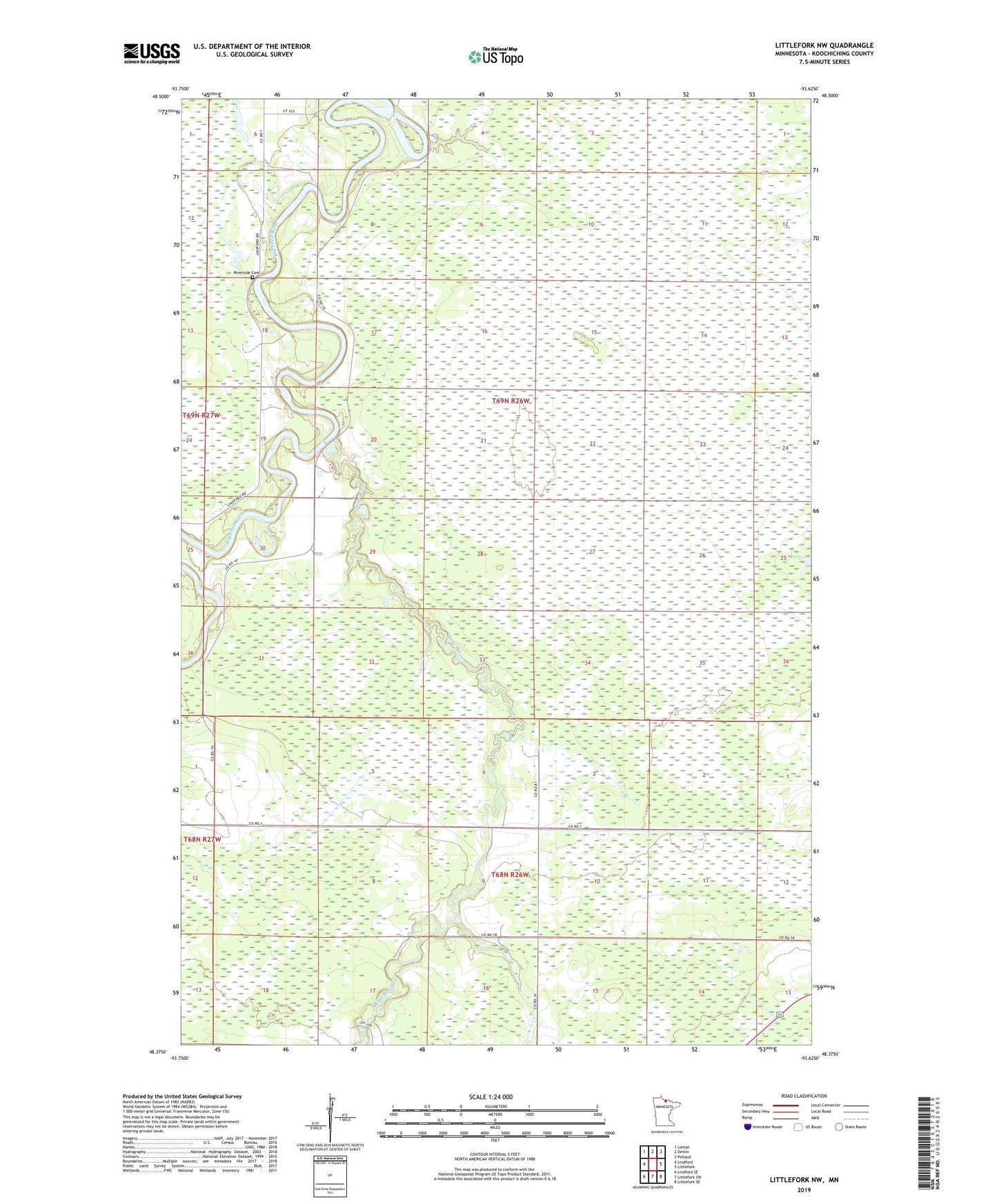 Littlefork NW Minnesota US Topo Map Image