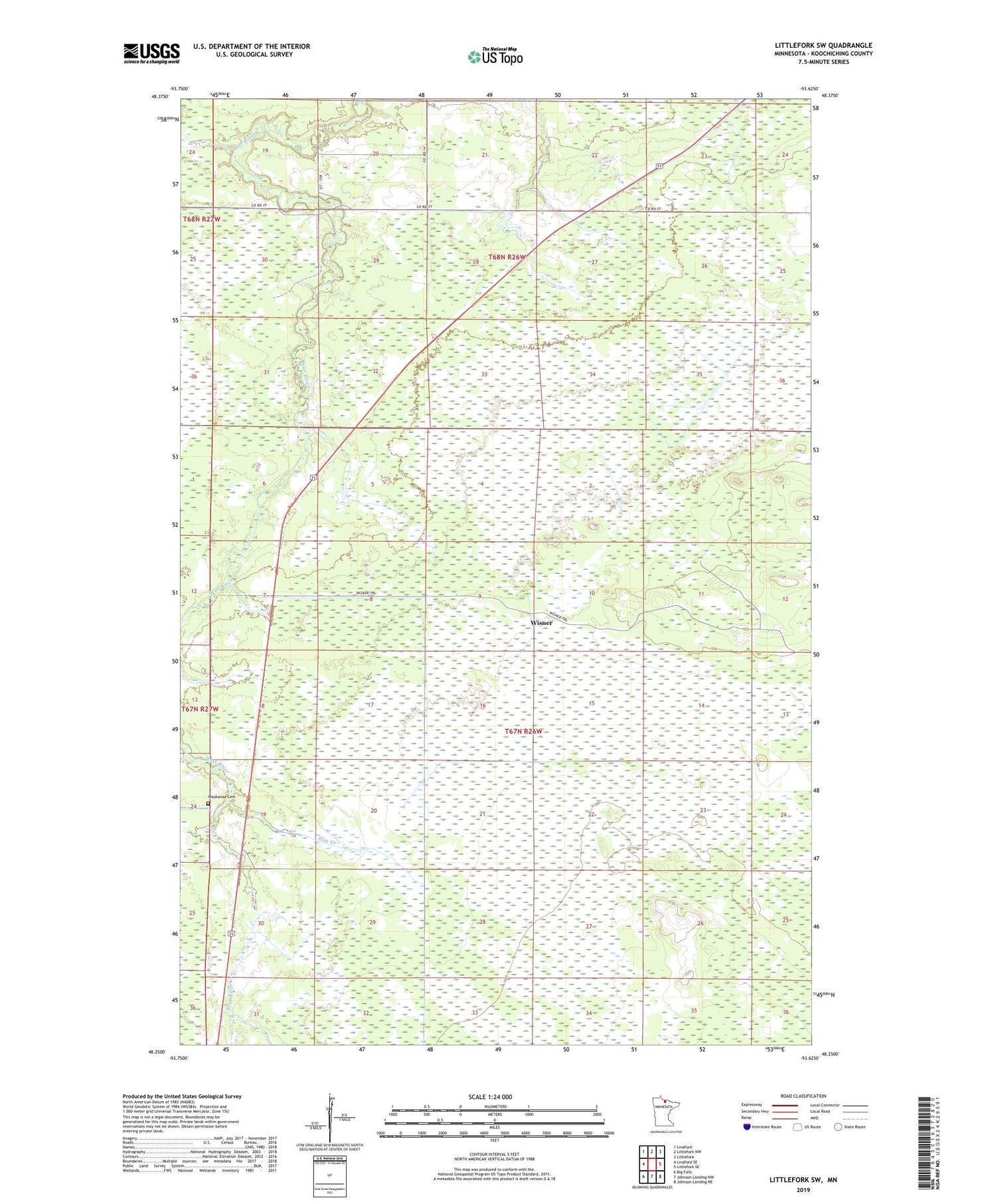 Littlefork SW Minnesota US Topo Map Image