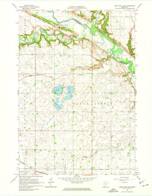 Classic USGS Lone Tree Lake Minnesota 7.5'x7.5' Topo Map Image