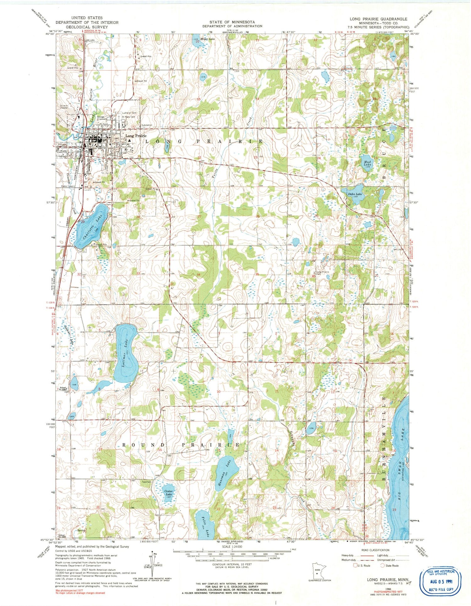 Classic USGS Long Prairie Minnesota 7.5'x7.5' Topo Map Image