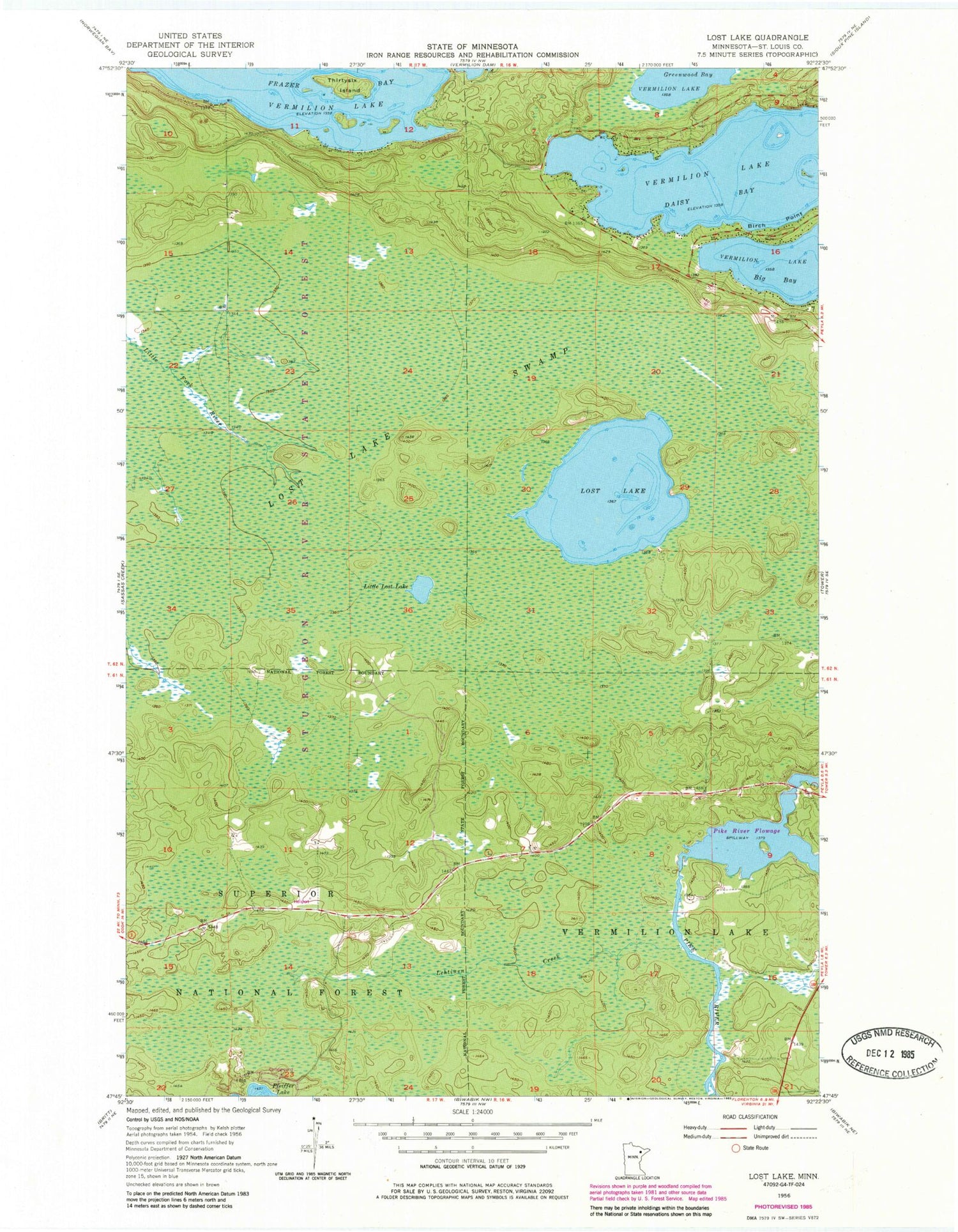 Classic USGS Lost Lake Minnesota 7.5'x7.5' Topo Map Image