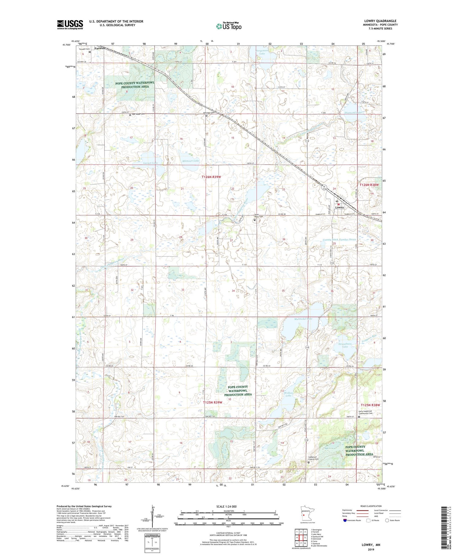 Lowry Minnesota US Topo Map Image