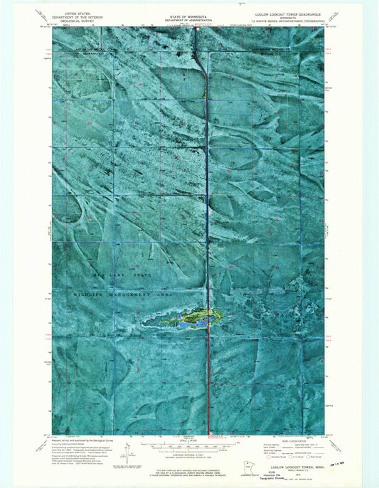 Classic USGS Ludlow Lookout Tower Minnesota 7.5'x7.5' Topo Map Image