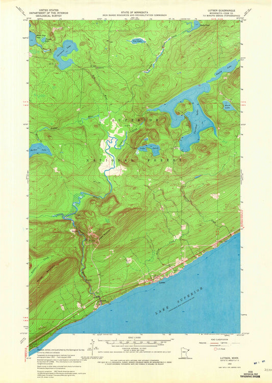 Classic USGS Lutsen Minnesota 7.5'x7.5' Topo Map Image