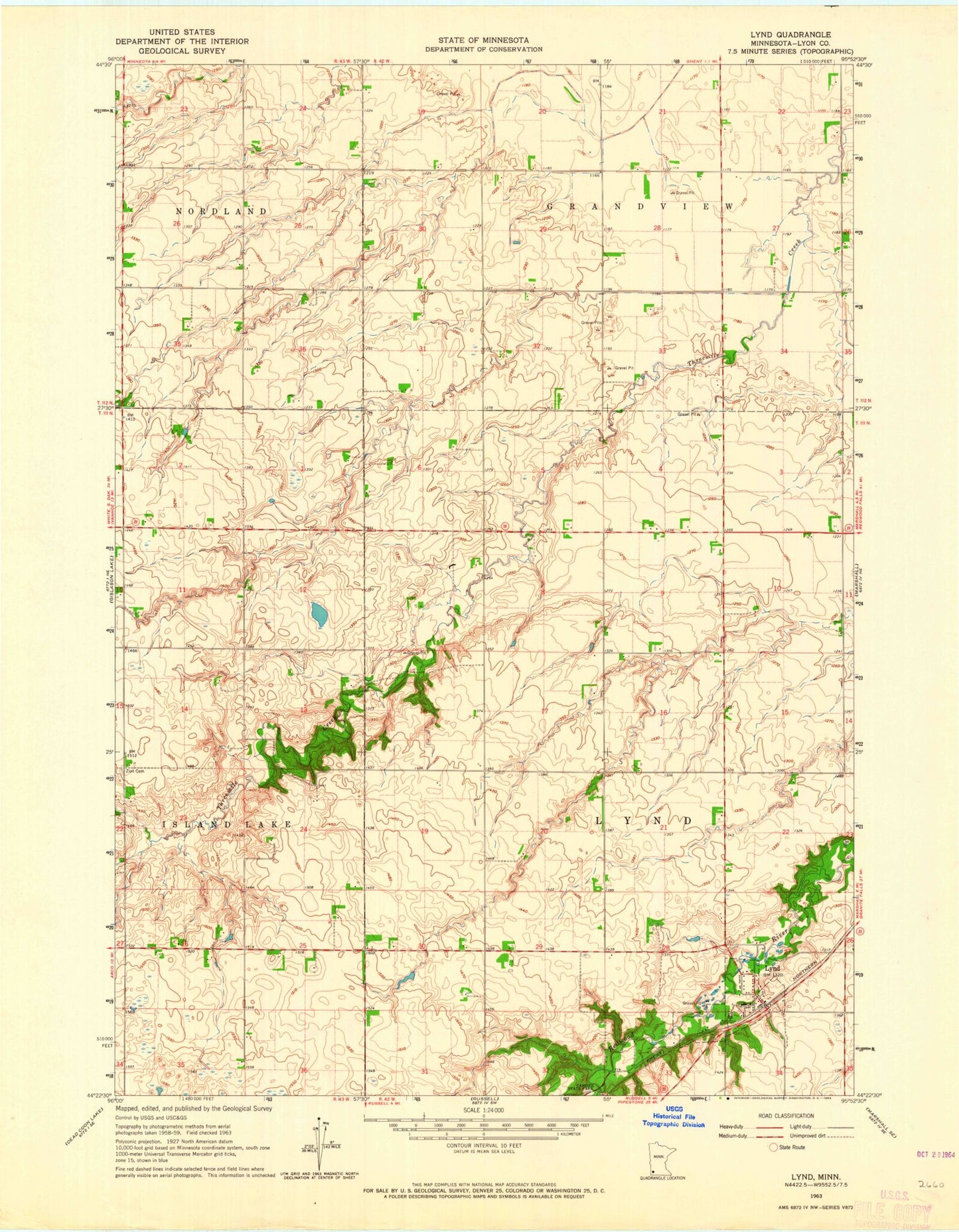 Classic USGS Lynd Minnesota 7.5'x7.5' Topo Map Image