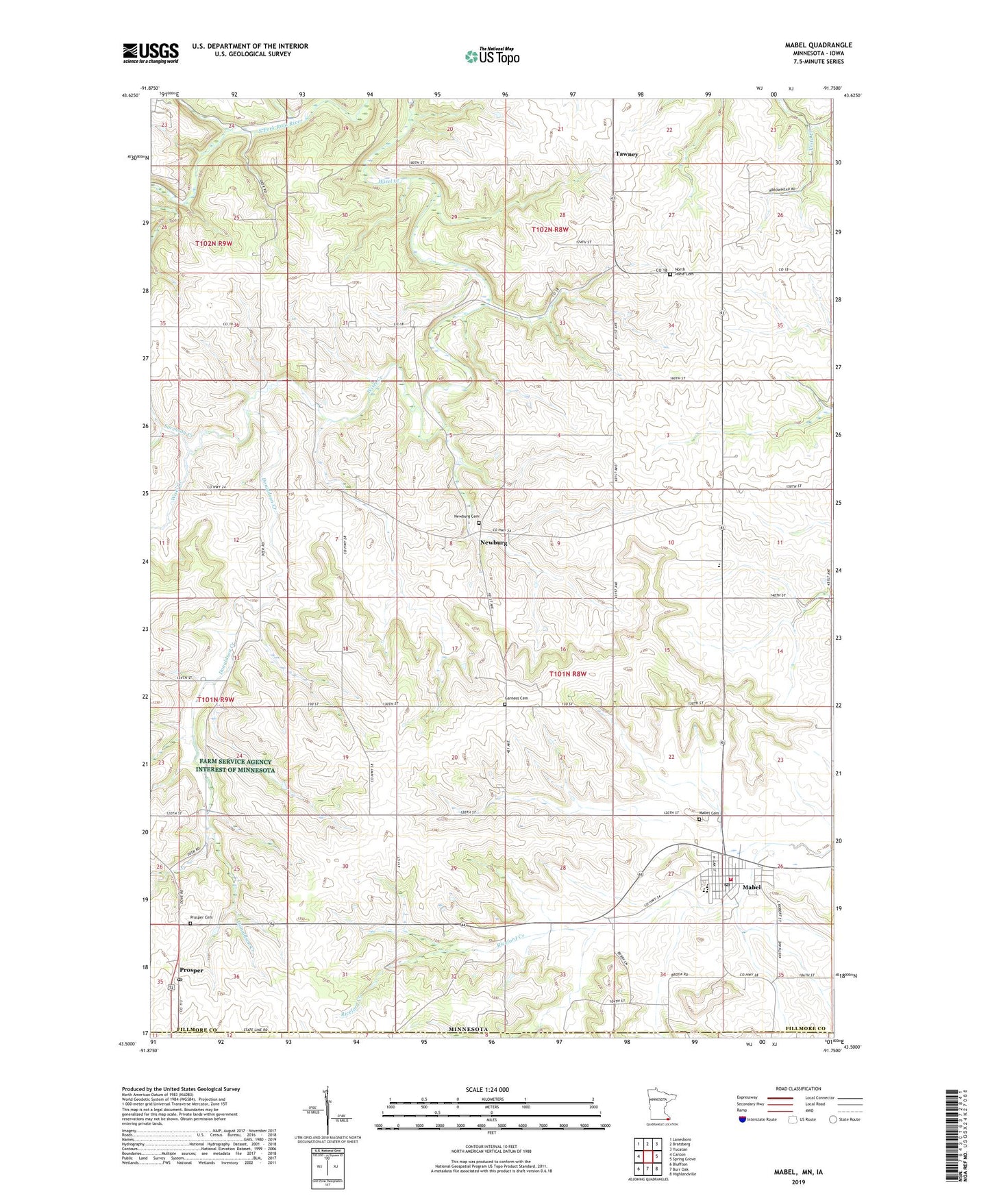 Mabel Minnesota US Topo Map Image