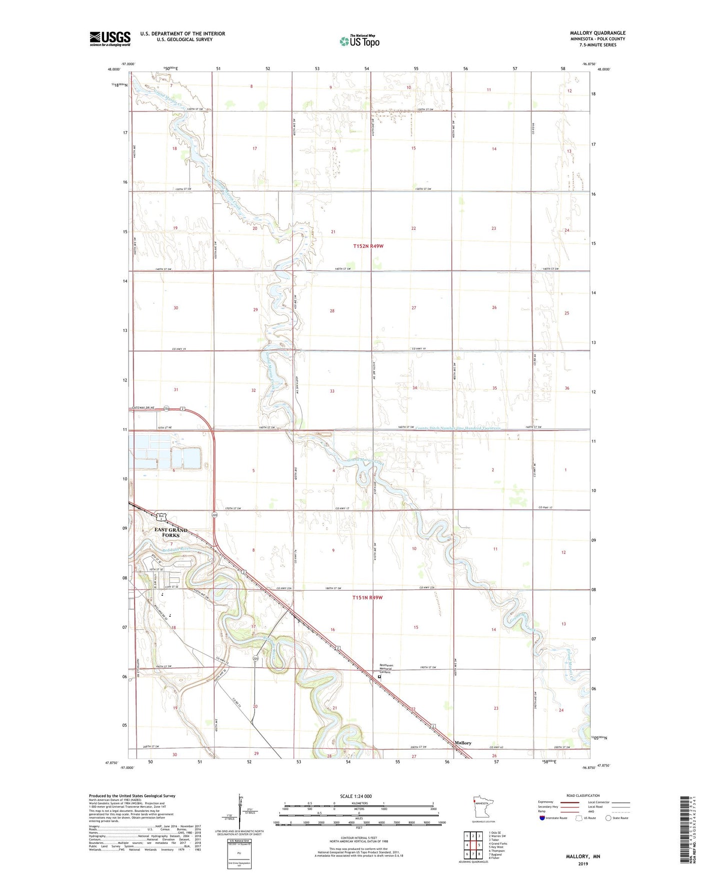 Mallory Minnesota US Topo Map Image