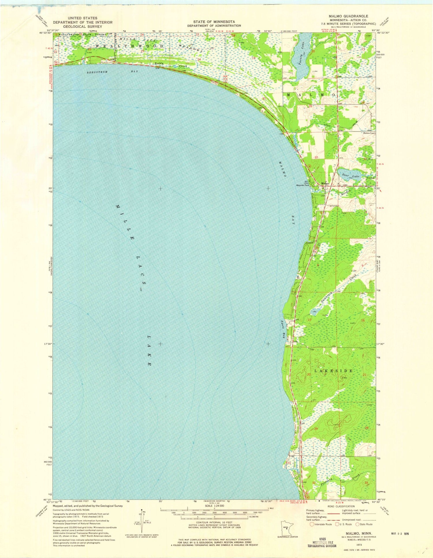 Classic USGS Malmo Minnesota 7.5'x7.5' Topo Map Image