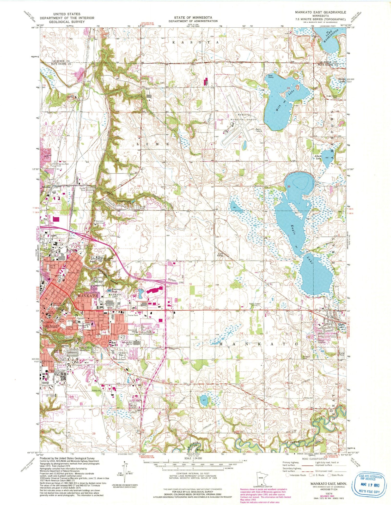 Classic USGS Mankato East Minnesota 7.5'x7.5' Topo Map Image