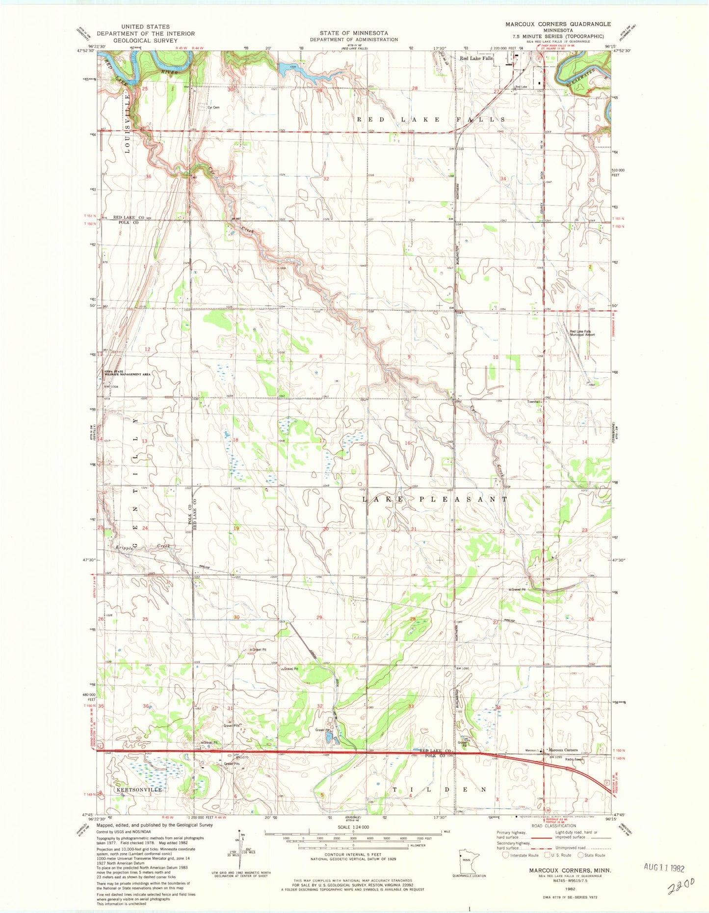 Classic USGS Marcoux Corners Minnesota 7.5'x7.5' Topo Map Image