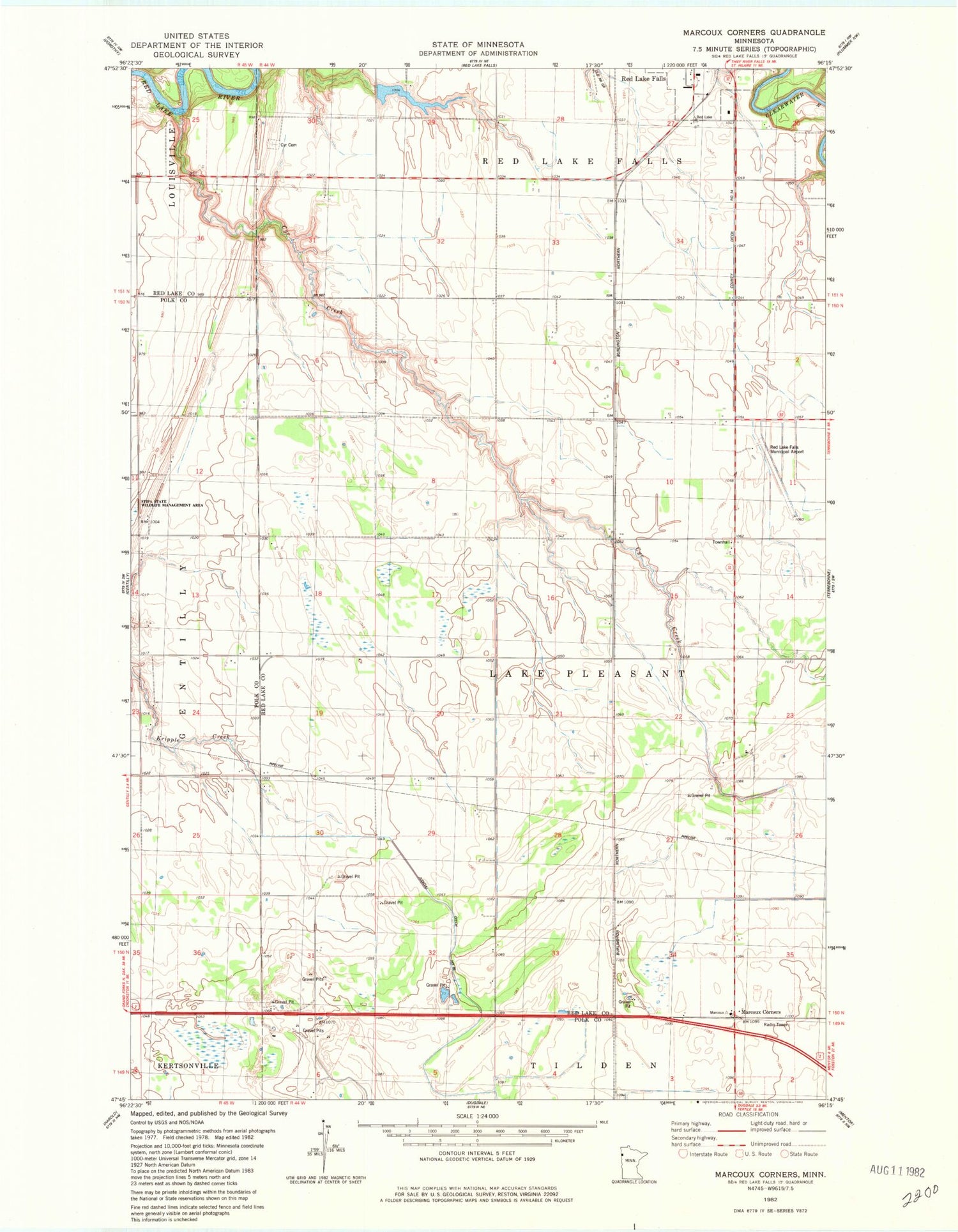 Classic USGS Marcoux Corners Minnesota 7.5'x7.5' Topo Map Image