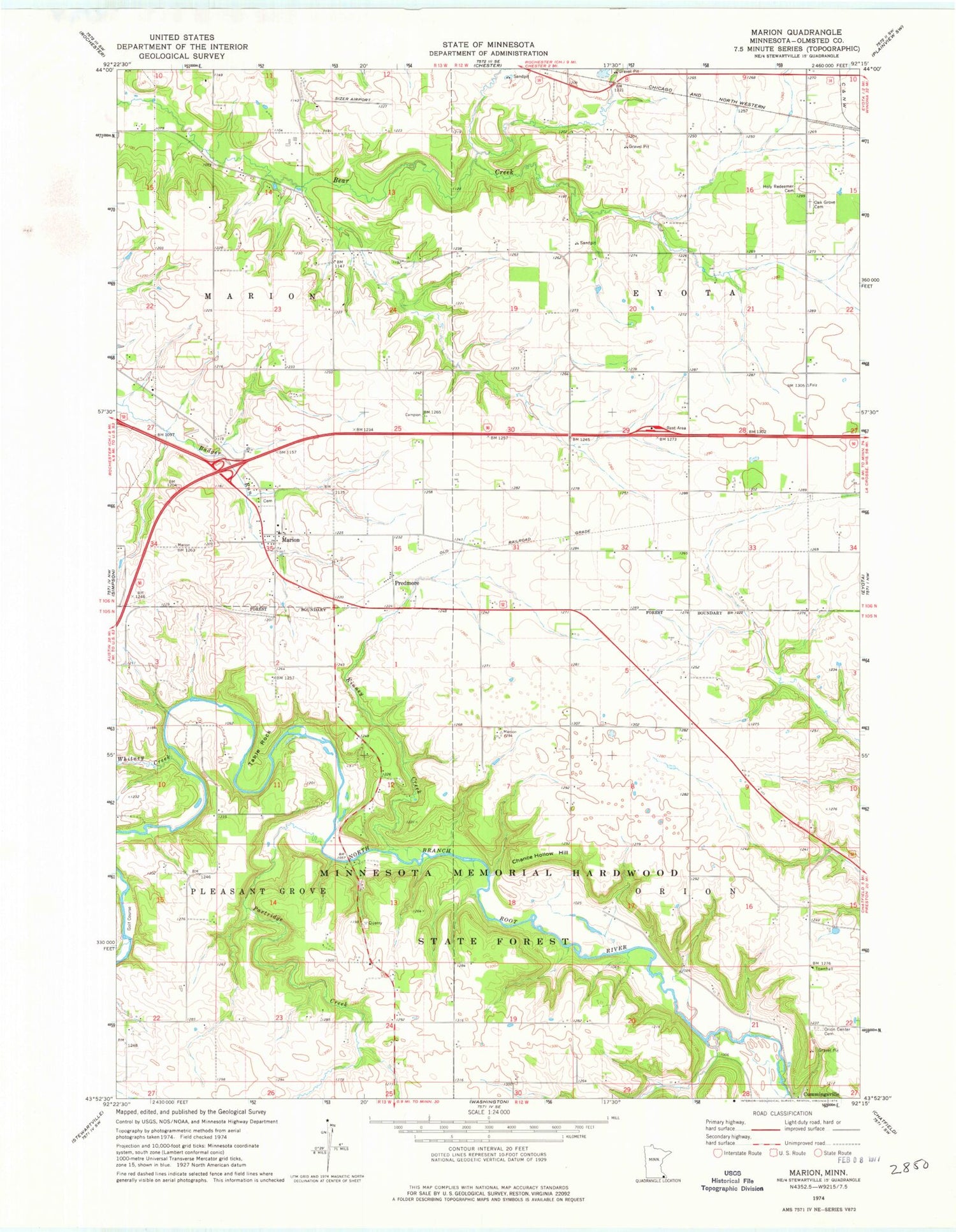 Classic USGS Marion Minnesota 7.5'x7.5' Topo Map Image