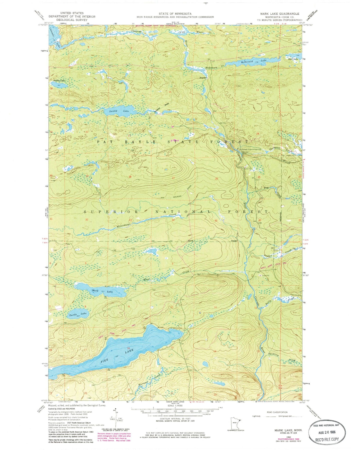 Classic USGS Mark Lake Minnesota 7.5'x7.5' Topo Map Image