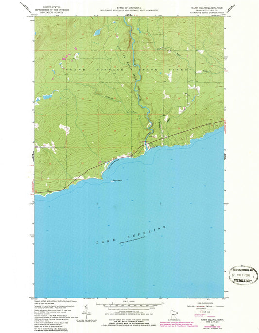 Classic USGS Marr Island Minnesota 7.5'x7.5' Topo Map Image