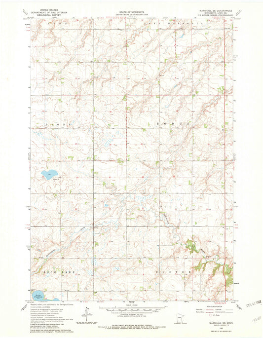 Classic USGS Marshall SE Minnesota 7.5'x7.5' Topo Map Image
