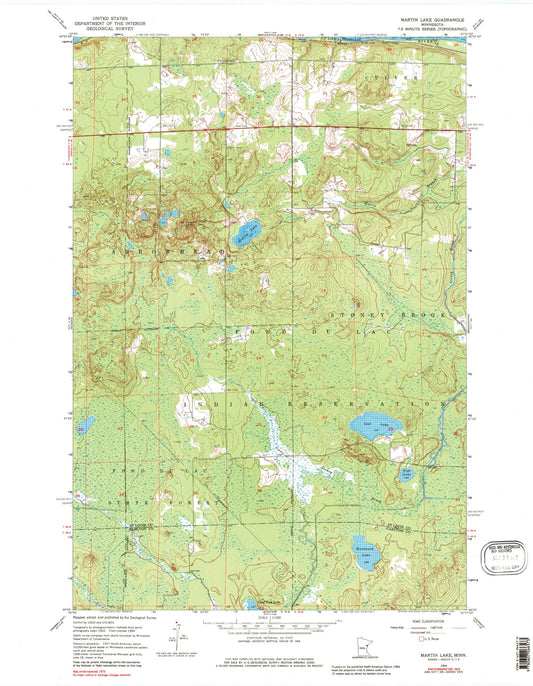 Classic USGS Martin Lake Minnesota 7.5'x7.5' Topo Map Image