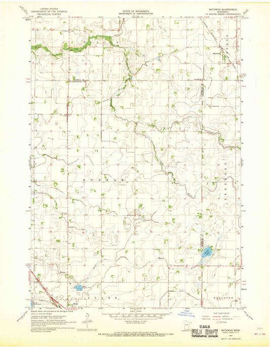 Classic USGS Matawan Minnesota 7.5'x7.5' Topo Map Image