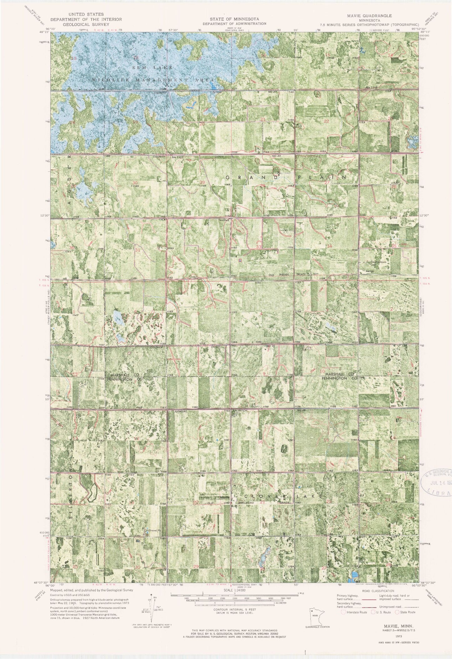 Classic USGS Mavie Minnesota 7.5'x7.5' Topo Map Image