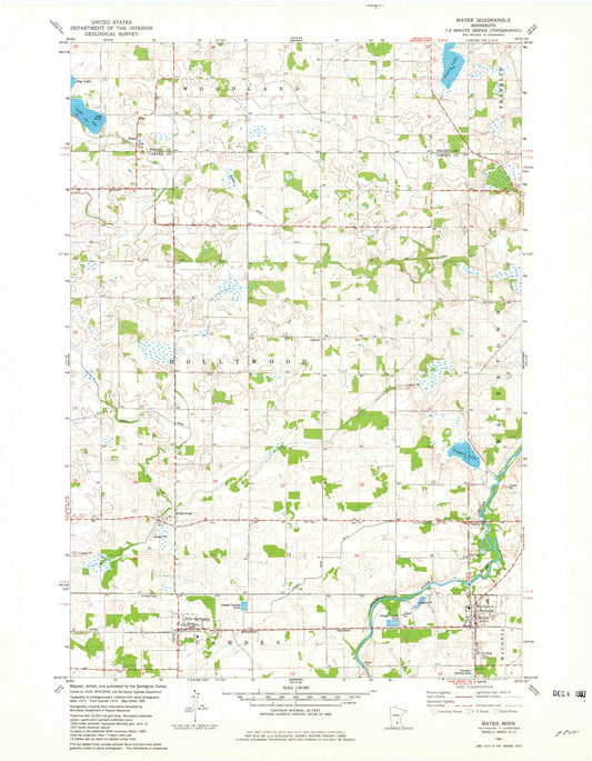 Classic USGS Mayer Minnesota 7.5'x7.5' Topo Map Image