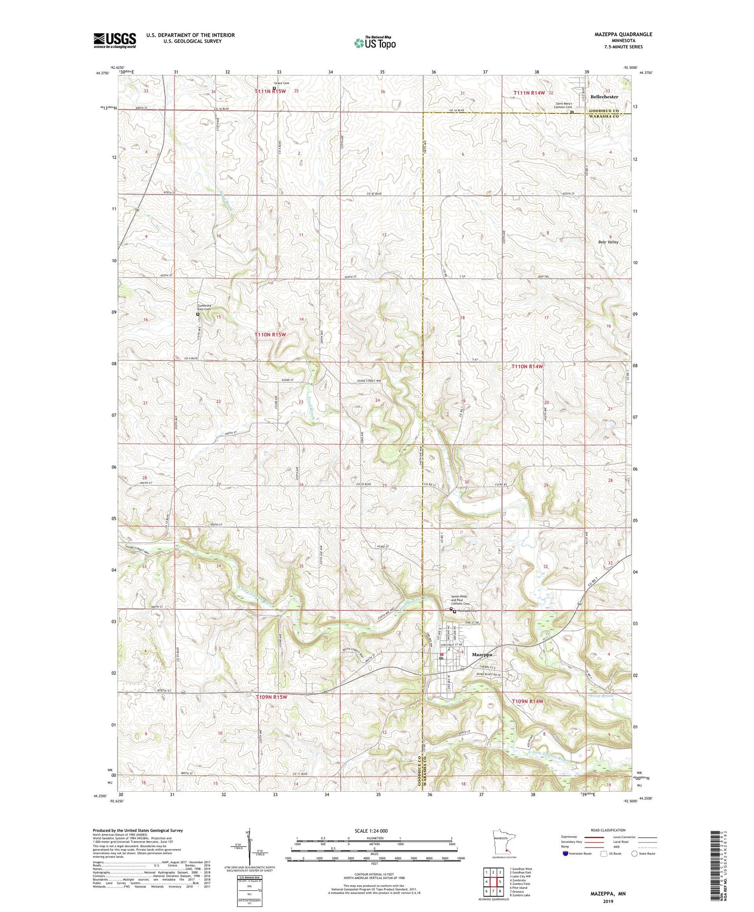 Mazeppa Minnesota US Topo Map Image