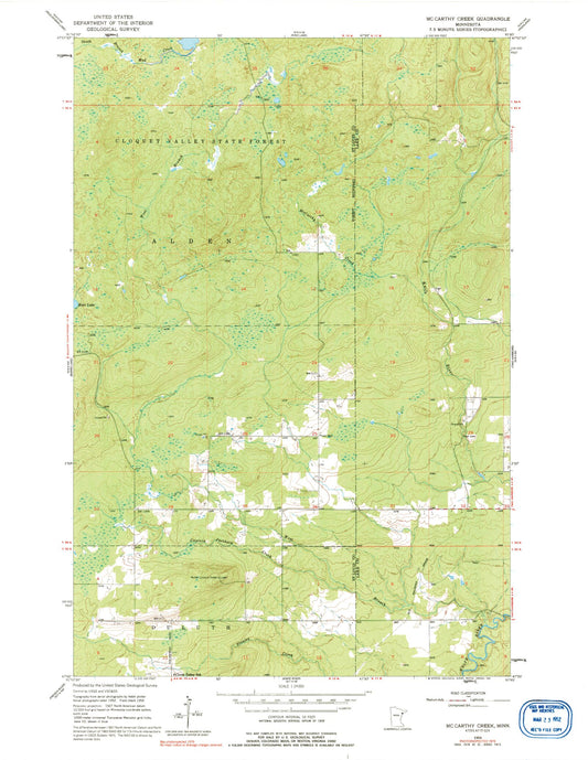Classic USGS McCarthy Creek Minnesota 7.5'x7.5' Topo Map Image