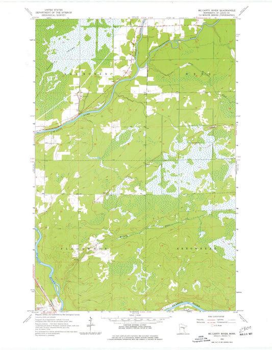 Classic USGS McCarty River Minnesota 7.5'x7.5' Topo Map Image