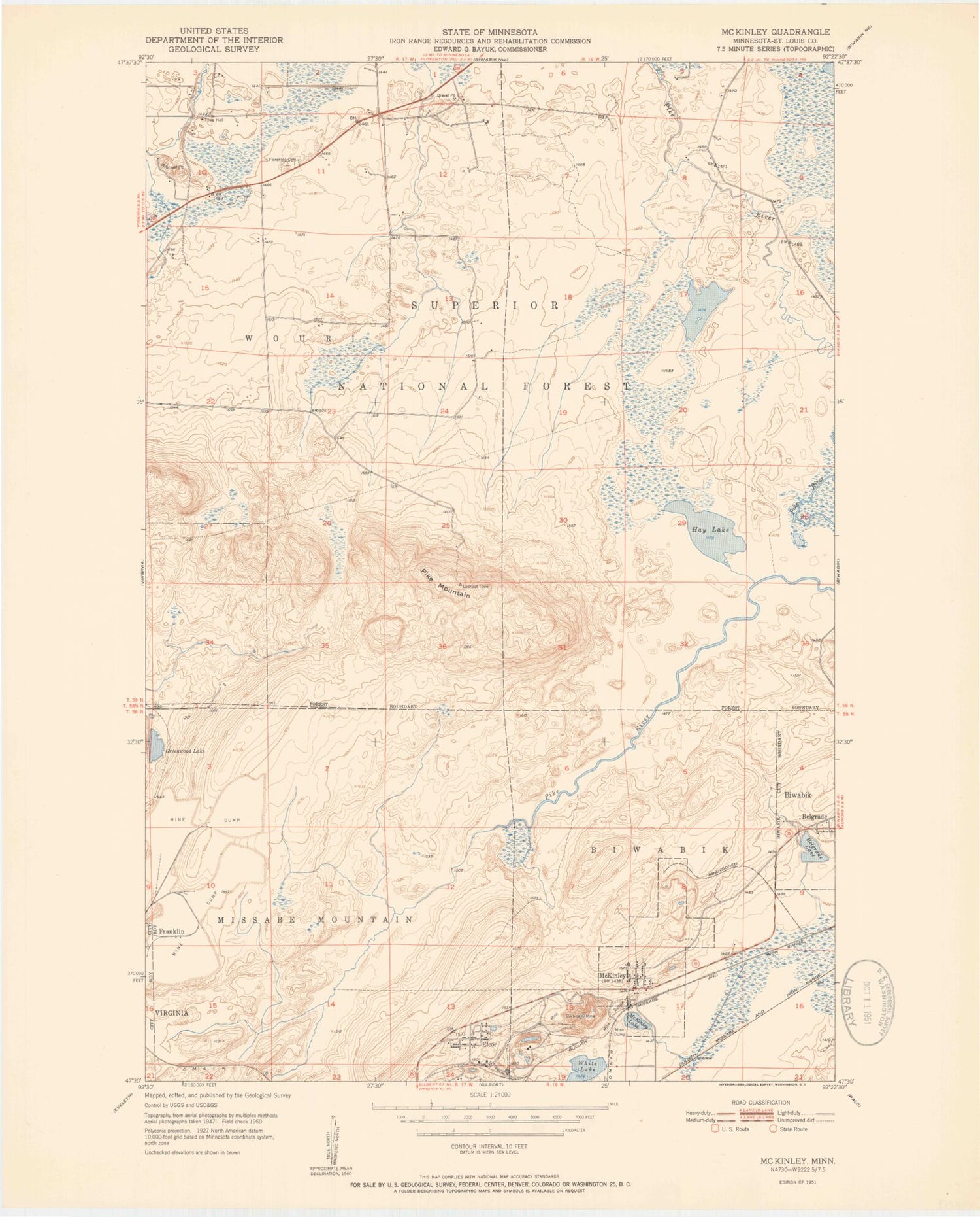 Classic USGS McKinley Minnesota 7.5'x7.5' Topo Map Image