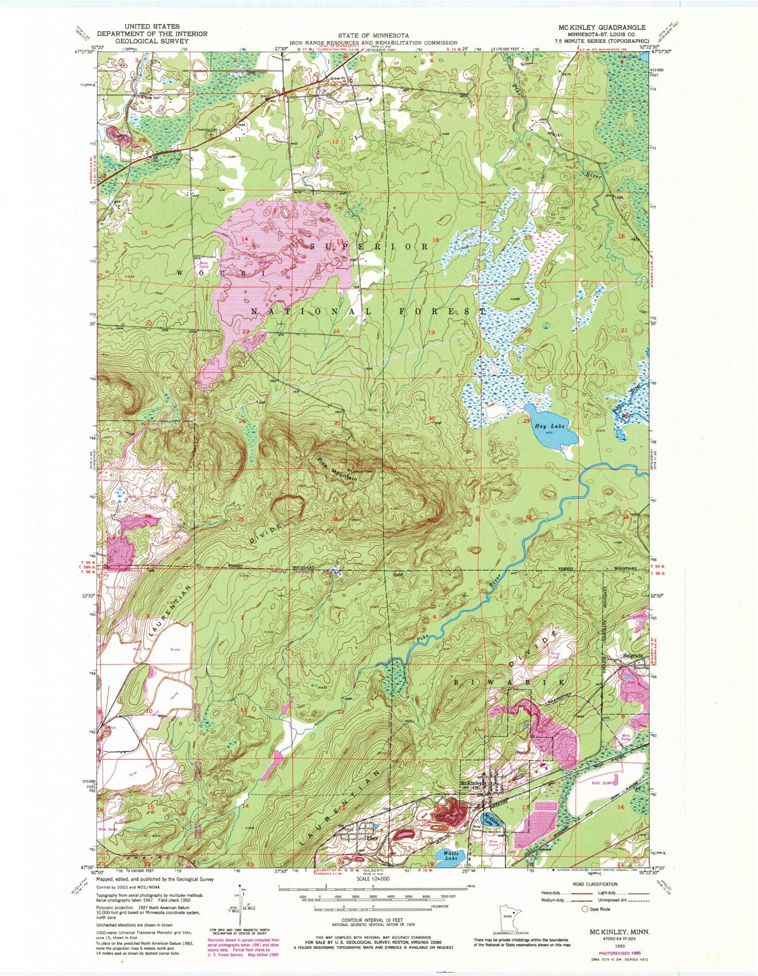 Classic USGS McKinley Minnesota 7.5'x7.5' Topo Map Image