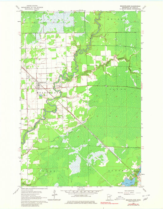 Classic USGS Meadowlands Minnesota 7.5'x7.5' Topo Map Image