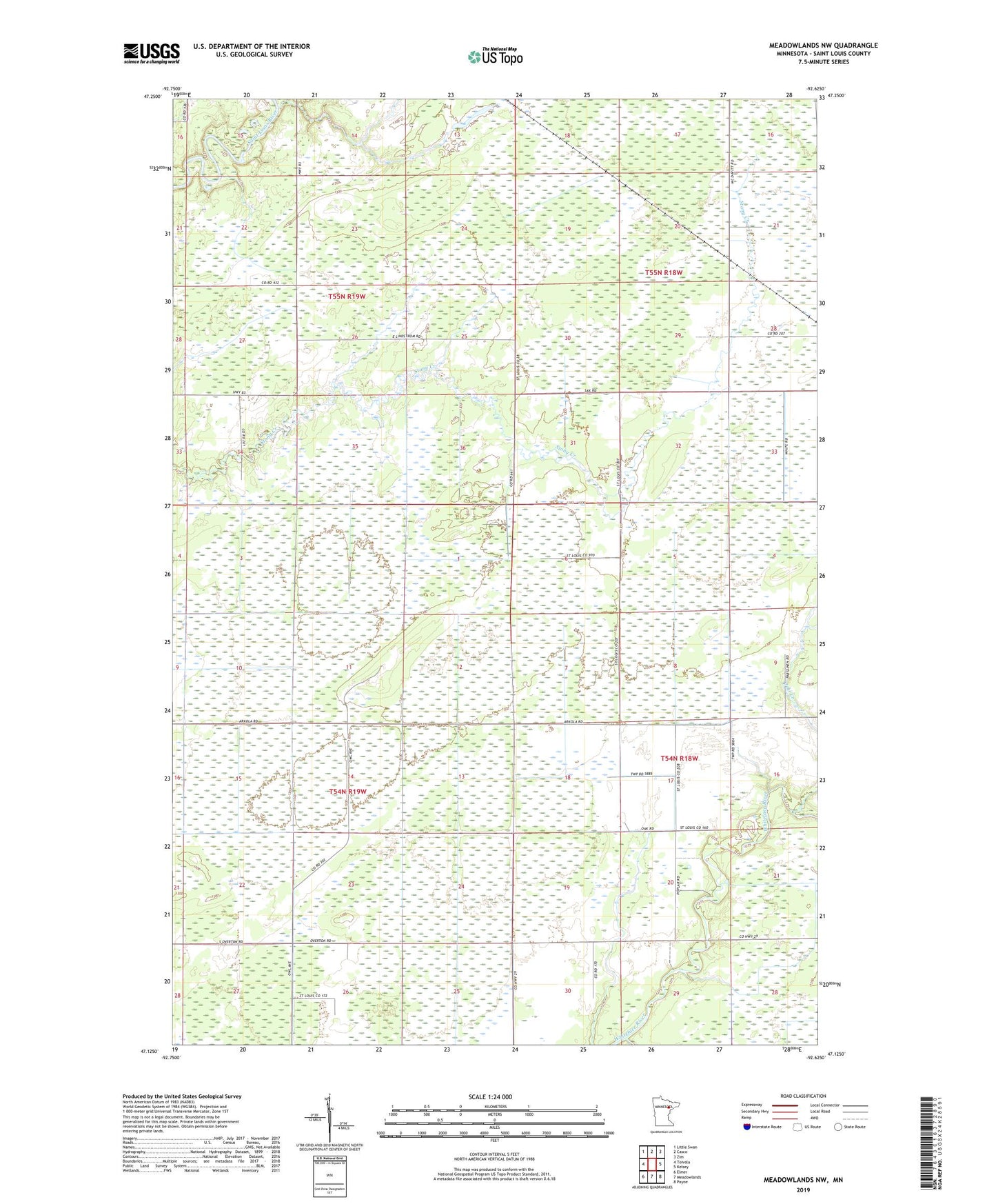 Meadowlands NW Minnesota US Topo Map Image