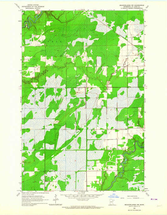 Classic USGS Meadowlands NW Minnesota 7.5'x7.5' Topo Map Image